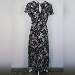 Zara Woman Flowy Floral Black Dress Small Open Back